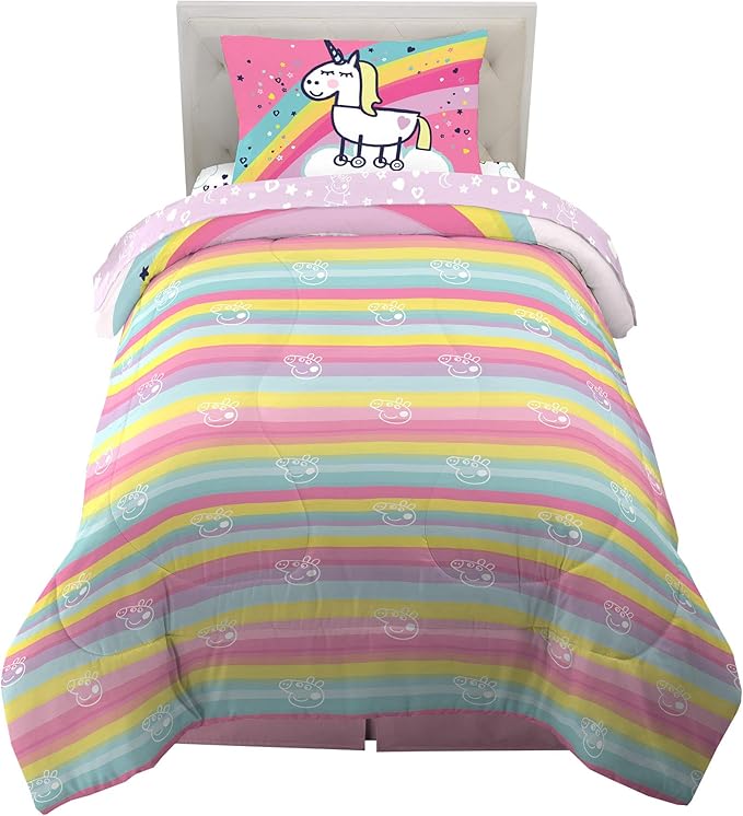 Franco Kids Bedding Super Soft Comforter and Sheet Set, 4 Piece Twin Size, Peppa Pig - LeafyLoom