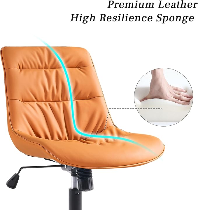 Kidol & Shellder Armless Office Chair Desk Chair Comfy Makeup Vanity Chair with Back Ergonomic Swivel Chair Home Office Desk Chairs with Wheels Computer Chair Bedroom Accent Chair(Matte Orange) - LeafyLoom