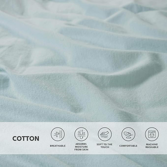 Comfort Spaces Cotton Flannel Breathable Warm Deep Pocket Sheets with Pillow Case Bedding, Cal King, Aqua Solid 4 Piece - LeafyLoom