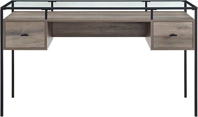 Walker Edison Writing Desk, 56, Glass Top 2 Drawer Computer, 56 Inch, Grey Wash - LeafyLoom