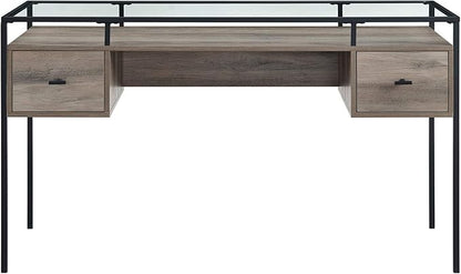 Walker Edison Writing Desk, 56, Glass Top 2 Drawer Computer, 56 Inch, Grey Wash - LeafyLoom