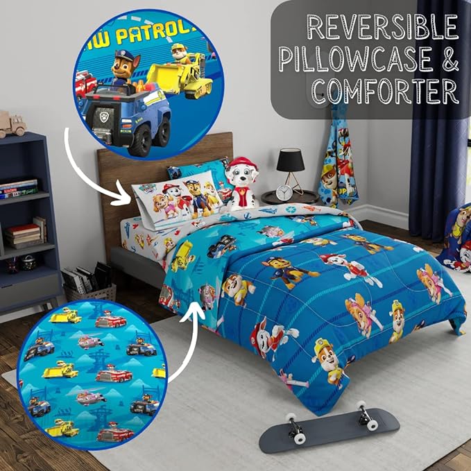 Paw Patrol Kids Bedding Super Soft Comforter and Sheet Set with Sham, 5 Piece Twin Size, (100% Officially Licensed Nickelodeon Product) By Franco - LeafyLoom