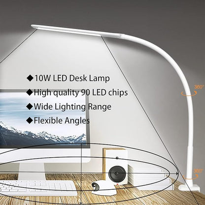 YOUKOYI LED Desk Lamp with Clamp,Flexible Gooseneck Architect Table Lamp - 5 Brightness Levels & 4 Color Modes, Touch Control, Eye-Care 10W Desk Light for Home/Office/Reading/Work(White) - LeafyLoom