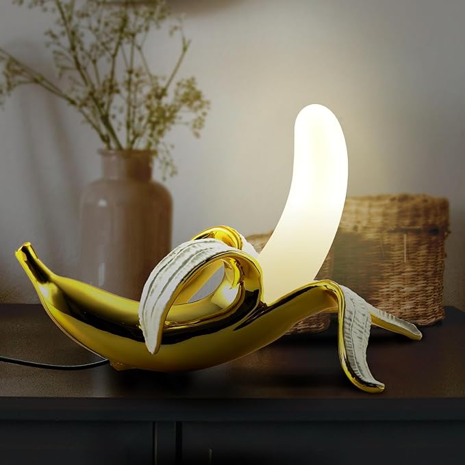 Modern Banana Table Lamp, Desk Lamp,Led Night Light Plating Resin Banana Lighting Fixture for Living Room, Bedroom,Home Office,Kids Room(Lying-Plated) - LeafyLoom