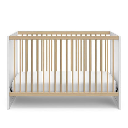 Storkcraft Calabasas 3-in-1 Convertible Crib (White with Driftwood) – GREENGUARD Gold Certified, Fits Standard Crib Mattress, Converts to Toddler Bed, Modern Style, Easy 30-Minute Assembly - LeafyLoom