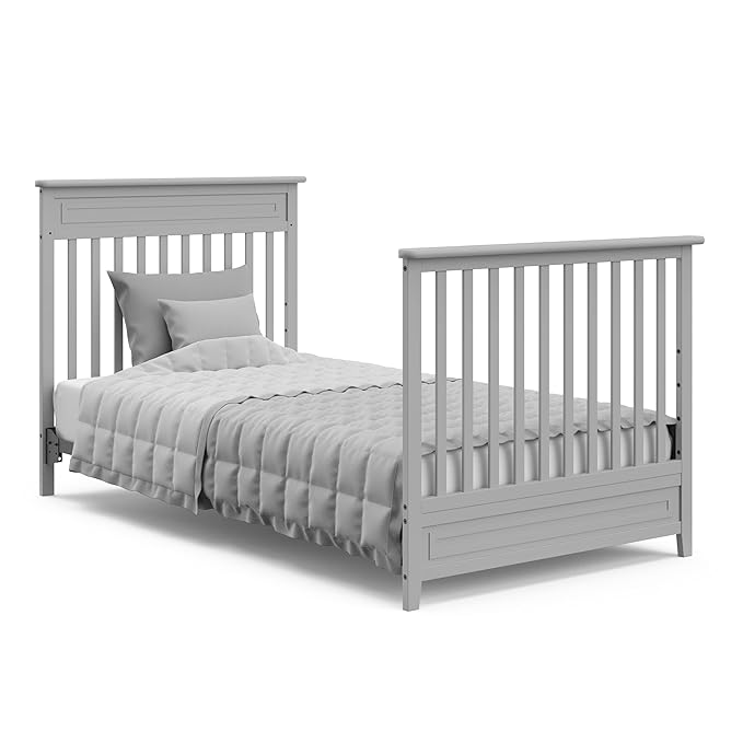 STORKCRAFT Petal 4-in-1 Convertible Mini Crib (Pebble Gray) – GREENGUARD Gold Certified, Converts to Daybed and Twin-Size Bed, Includes Bonus 2.75-inch Mini Crib Mattress - LeafyLoom