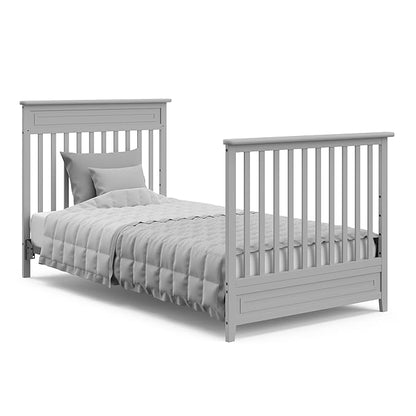 STORKCRAFT Petal 4-in-1 Convertible Mini Crib (Pebble Gray) – GREENGUARD Gold Certified, Converts to Daybed and Twin-Size Bed, Includes Bonus 2.75-inch Mini Crib Mattress - LeafyLoom