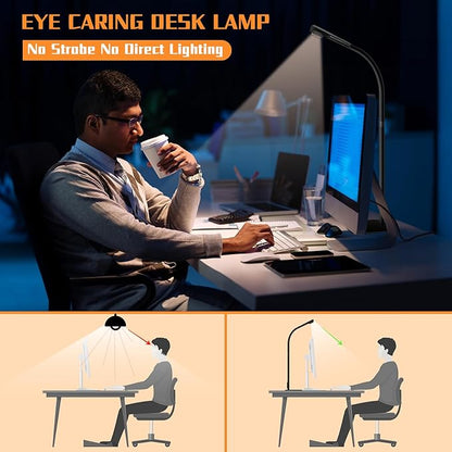 LED Desk Lamp, Office Architectural Desk Lamp, 31.5'' Large Size Office Lighting, 24W 5-Colour LED Computer Monitor Gooseneck Smart Lamp with Holder for Studying, Creating and Reading - LeafyLoom