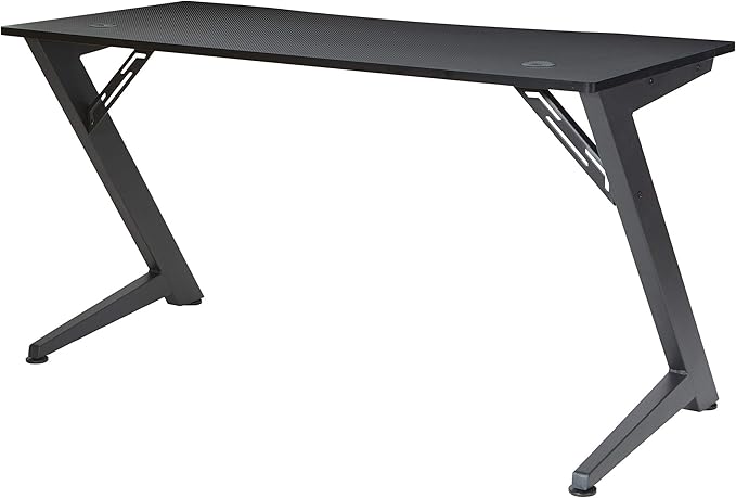 OSP Home Furnishings Beta Battlestation Gaming Desk with Bluetooth RGB LED Lights, Matte Black - LeafyLoom