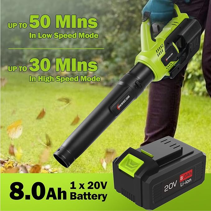 Leaf Blower Cordless, 580CFM/160MPH Electric Leaf Blower with 8.0Ah Battery, Blower with Extension Nozzle, Lightweight Leaf Blowers for Lawn Care, Yard, Garage, Patio & Sidewalk - LeafyLoom