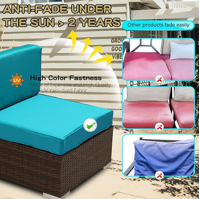 ClawsCover 11Pack Outdoor Seat and Back Cushions Replacement Covers Fit for 5-Seater 6Pieces Wicker Rattan Patio Furniture Conversation Set Sectional Couch Chairs,Turquoise-Included Cover Only - LeafyLoom