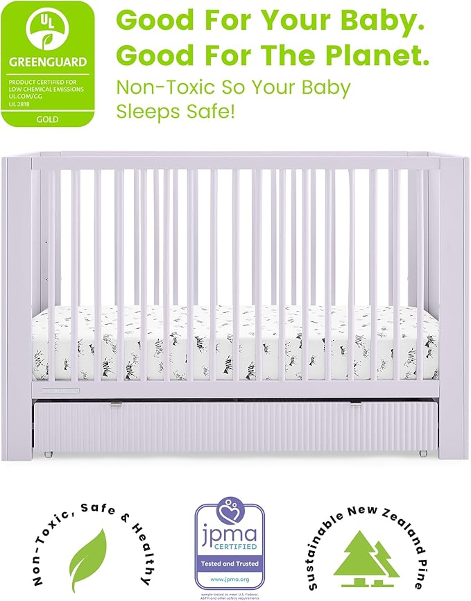 Delta Children Cassie 4-in-1 Convertible Crib with Underdrawer - Greenguard Gold Certified, Lilac - LeafyLoom