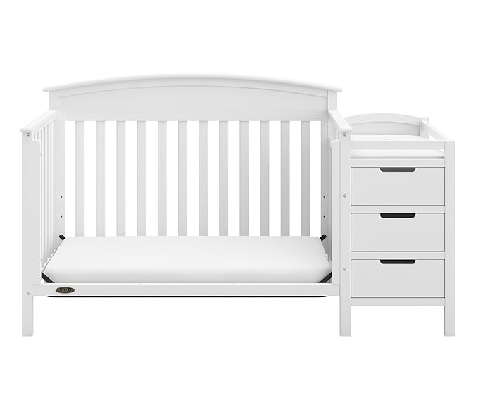 Graco Benton 4-in-1 Convertible Crib and Changer (White) – Crib and Changing Table Combo, Includes Water-Resistant Changing Pad, 3 Drawers, Converts to Toddler Bed, Daybed and Full-Size Bed - LeafyLoom