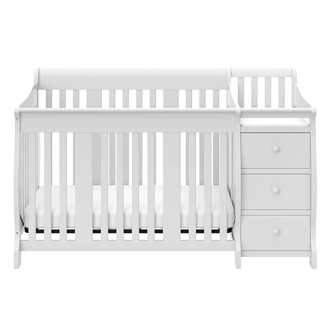 Storkcraft Portofino 5-in-1 Convertible Crib and Changer (White) – Changing-Table Combo with Drawer, Converts to Toddler Bed, Daybed Full-Size Storage Drawer - LeafyLoom