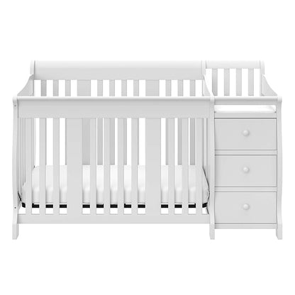 Storkcraft Portofino 5-in-1 Convertible Crib and Changer (White) – Changing-Table Combo with Drawer, Converts to Toddler Bed, Daybed Full-Size Storage Drawer - LeafyLoom