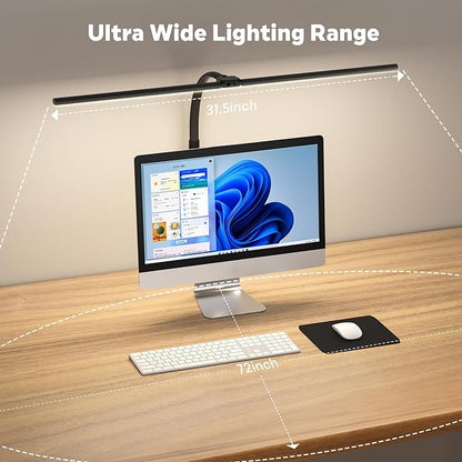 LED Desk Lamp for Home Office, Remote Control Computer Desk Light Bright Table Lamp for Study Dimmable Desk Lighting with Clamp Adjustable Gooseneck, Double Head, 24W, Black - LeafyLoom