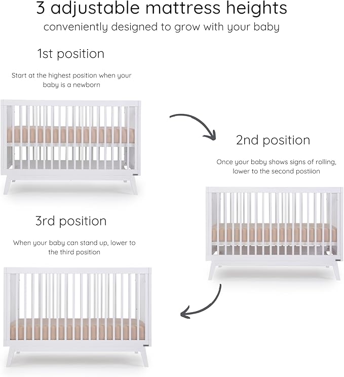 dadada Baby Soho 3-in-1 Convertible Crib to Toddler Bed – Wooden Crib Made in Italy, GREENGUARD Gold Certified Small Baby Crib – Baby-Safe Finish, Modern Design (White) - LeafyLoom