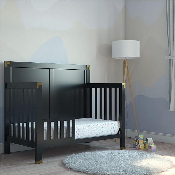 Baby Relax Miles 5-in-1 Convertible Crib, Solid Pine Wood, Black - LeafyLoom