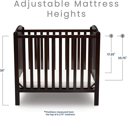 Delta Children Emery Mini Convertible Baby Crib with 2.75-inch Mattress, Dark Chocolate - LeafyLoom