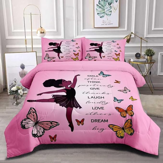 Black Girl Comforter Twin Sets,Black Girl Magic Bedding Set,African American Girl Comforter Set for Kids Teens,Cute Afro Melanin Princess Toddler Bed Set - LeafyLoom