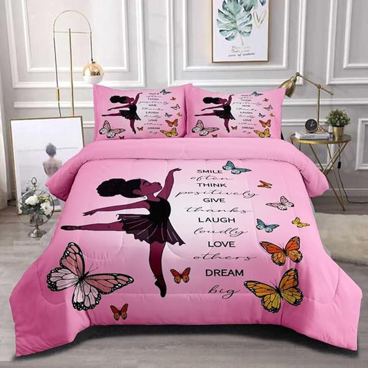 Black Girl Comforter Queen Sets,Black Girl Magic Bedding Set,African American Girl Comforter Set for Kids Teens,Cute Afro Melanin Princess Toddler Bed Set - LeafyLoom