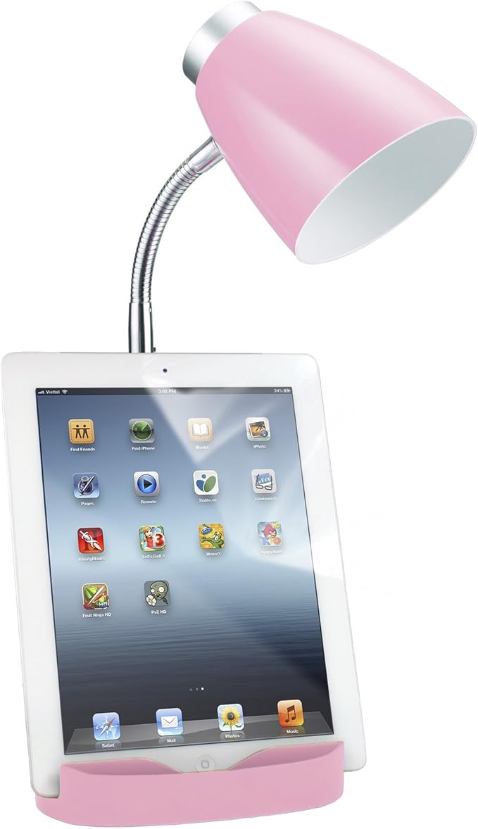 Simple Designs LD1002-PNK Gooseneck Organizer Desk Lamp with iPad Tablet Stand Book Holder, Pink - LeafyLoom