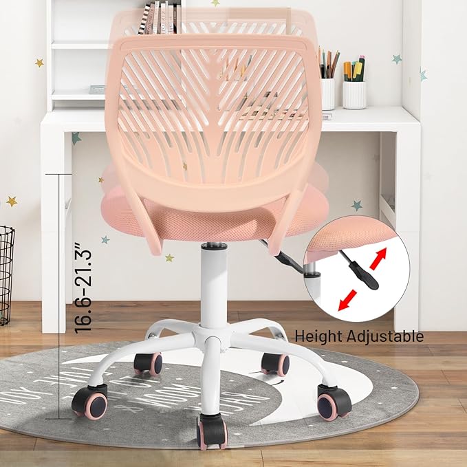 FurnitureR Desk Chair Small Study Chairs Armless for Child Kids Teens, Swivel Rolling Lightweight Task Chair with Wheels and Mesh Padded Cushion, Orange Rose - LeafyLoom