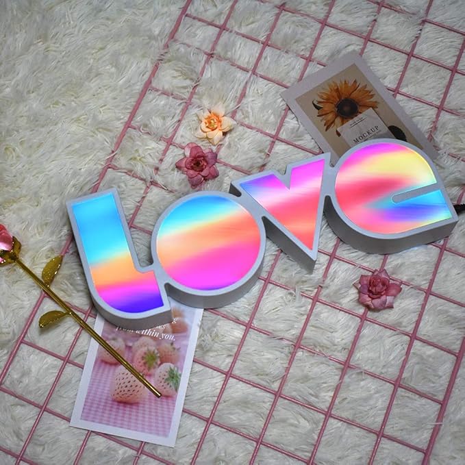 GUOCHENG LED Love Sign Lights - Love Marquee Signs Lamp Battery&USB Power Love Letters Decoration for Home Children Kids Bedroom Nursery,Valentine's Day Gifts(Colorful) - LeafyLoom