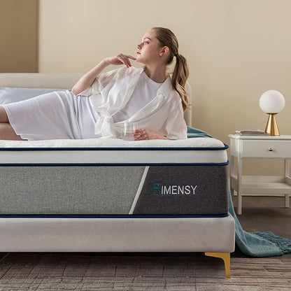 Rimensy Queen Mattress,14 Inch Hybrid Mattress in a Box,Gel Memory Foam Mattress,Individually Wrapped Pocket Coils Innerspring Mattress for Motion Isolation,Medium Firm,Queen Size Mattress,60"*80"*14" - LeafyLoom