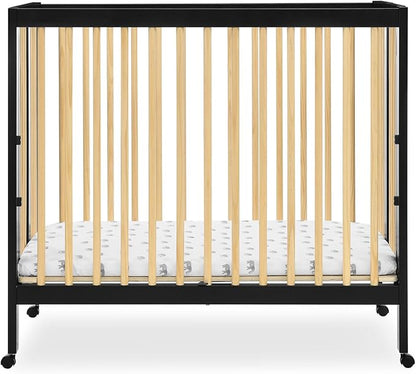 Delta Children Mia Portable Folding Mini Crib with 1.5-Inch Mattress - Greenguard Gold Certified, Ebony Black/Natural - LeafyLoom