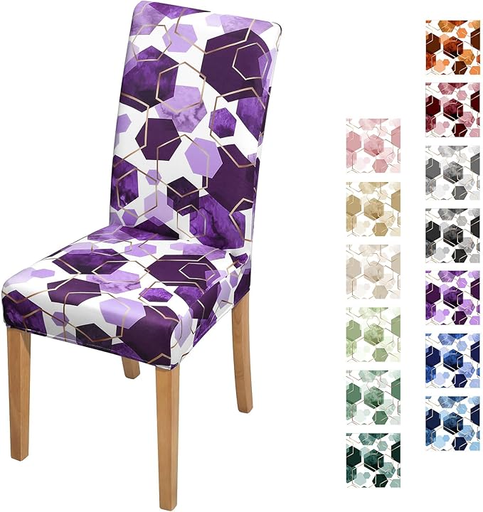 Gibelle Dining Room Chair Covers Set of 6, Soft Stretch Kitchen Chair Covers Slipcover Protector, Removable Washable Geometric Parson Chair Covers 6 Pack, Purple Gibelle