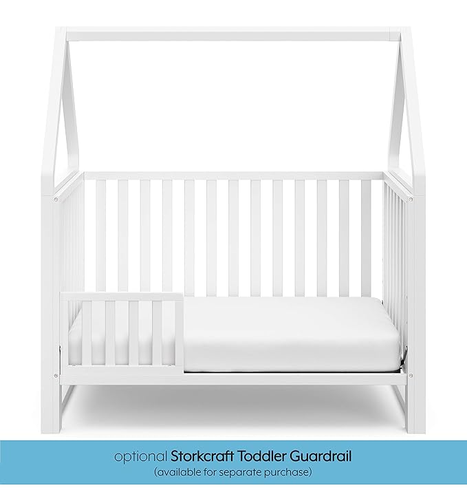 Storkcraft Orchard 5-in-1 Convertible Crib (White) – GREENGUARD Gold Certified, Canopy Style Baby Crib, Converts from Crib to Toddler Bed, Daybed and Full-Size Bed, Fits Standard Crib Mattress - LeafyLoom