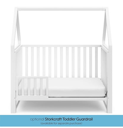 Storkcraft Orchard 5-in-1 Convertible Crib (White) – GREENGUARD Gold Certified, Canopy Style Baby Crib, Converts from Crib to Toddler Bed, Daybed and Full-Size Bed, Fits Standard Crib Mattress - LeafyLoom