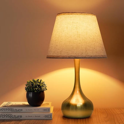 Touch Table Lamp for Bedroom, 3-Way Dimmable Gold Bedside Lamps for Nightstand with Fabric Shade, Desk Lamp for Kids Reading, Home Office - LeafyLoom