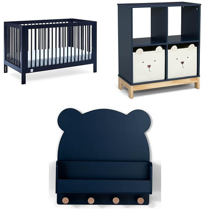 Delta Children babyGap Charlie 6-in-1 Convertible Crib + Brannan Bear Bookcase with Bins + Brannan Bear Wall Shelf with 4 Hooks, Navy (Bundle) - LeafyLoom