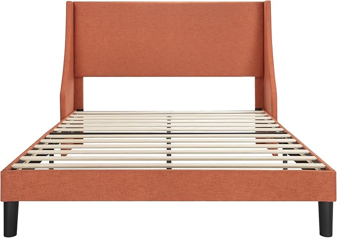 Allewie Full Size Bed Frame, Platform Bed Frame with Upholstered Headboard, Modern Deluxe Wingback, Wood Slat Support, Mattress Foundation, Burnt Orange - LeafyLoom