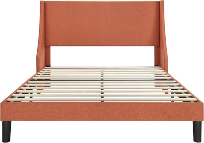 Allewie Queen Bed Frame, Platform Bed Frame Queen Size with Upholstered Headboard, Modern Deluxe Wingback, Wood Slat Support, Mattress Foundation, Burnt Orange - LeafyLoom