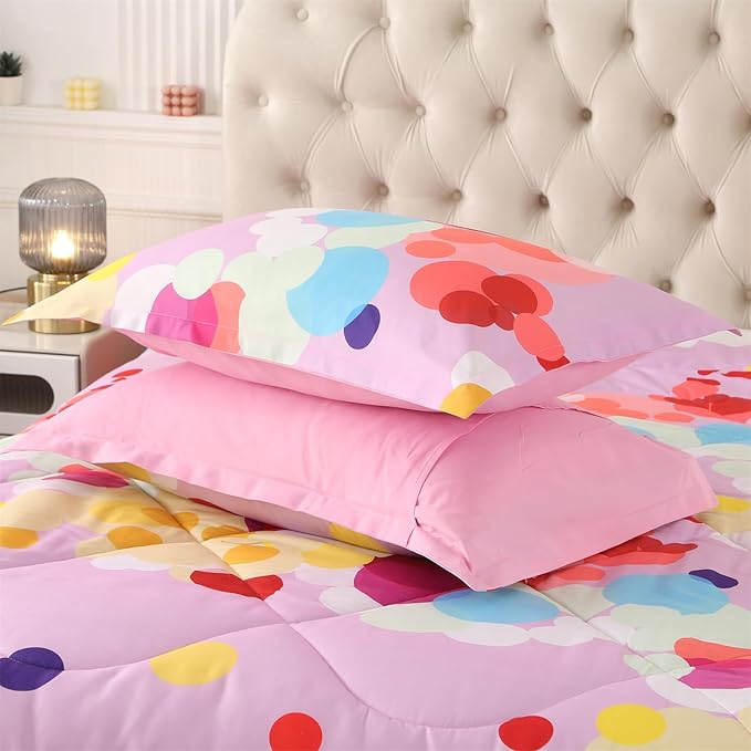 ENCOFT Pink Comforter Set Full for Girls and Boys Premium 3 Piece Rainbow Colorful Bubbles Bedding Set Kids Bed in A Bag All Season Comfortable for Teens and Adults with 1 Comforter and 2 Pillowcases - LeafyLoom