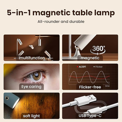 SIEPUNK Cordless Desk Lamp for Home Office, 4 in 1 Multifunctional Rechargeable Touch 3 Colour Temperature Table Lamp with Clamp, Portable Magnetic Bedside Night Desk Light, Ideal for Gifts, White - LeafyLoom