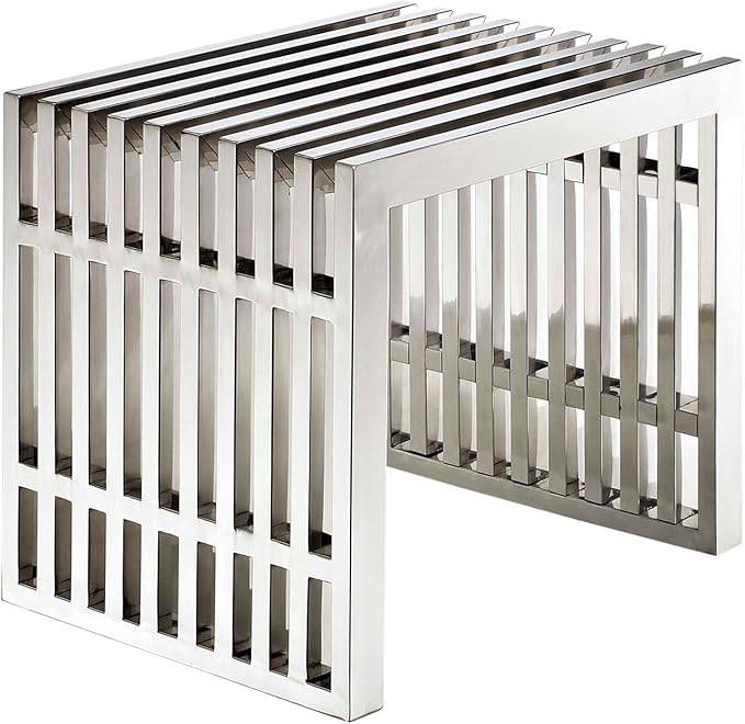 Modway Gridiron Stainless Steel Large and Small 2-Piece Bench Set - LeafyLoom