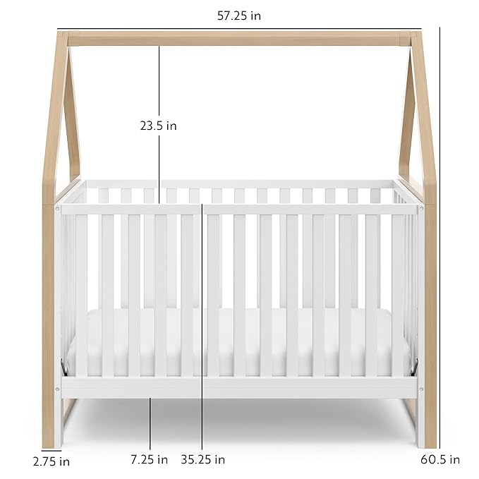 Storkcraft Orchard 5-in-1 Convertible Crib (White with Driftwood) – GREENGUARD Gold Certified, Canopy Style Baby Crib, Converts from Crib to Toddler Bed, Daybed and Full-Size Bed - LeafyLoom