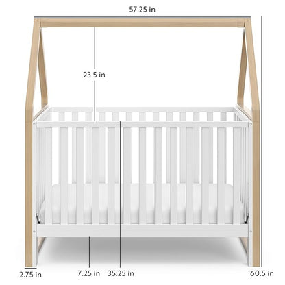 Storkcraft Orchard 5-in-1 Convertible Crib (White with Driftwood) – GREENGUARD Gold Certified, Canopy Style Baby Crib, Converts from Crib to Toddler Bed, Daybed and Full-Size Bed - LeafyLoom