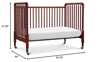 DaVinci Jenny Lind 3-in-1 Convertible Crib in Rich Cherry, Removable Wheels, Greenguard Gold Certified - LeafyLoom