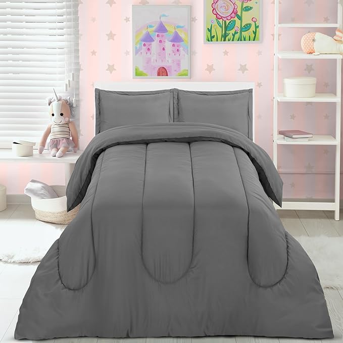 Utopia Bedding All Season Grey Comforter Set with 2 Pillow Cases, 3 Piece Soft Brushed Microfiber Kids Bedding Set for Boys/Girls, Machine Washable (Twin, Pack of 6) - LeafyLoom