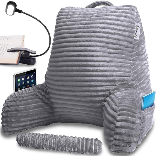 Homie Reading Pillow with Wrist Support, Has Arm Rests, and Back Support for Bed Rest, Lounging, Reading, Working on Laptop, Watching TV (Gray) - LeafyLoom