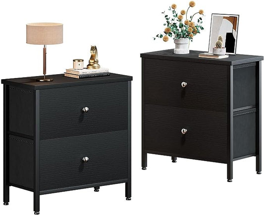 BOLUO Black Nightstands Set of 2, 2 Drawer Dresser for Bedroom Night Stand Small Nightstands End Table with Fabric Drawers Modern - LeafyLoom