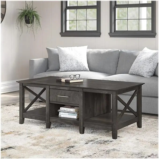 Bush Furniture Key West 47-Inch x 24-Inch Coffee Table, Dark Gray Hickory (KWT148GH-03) - LeafyLoom