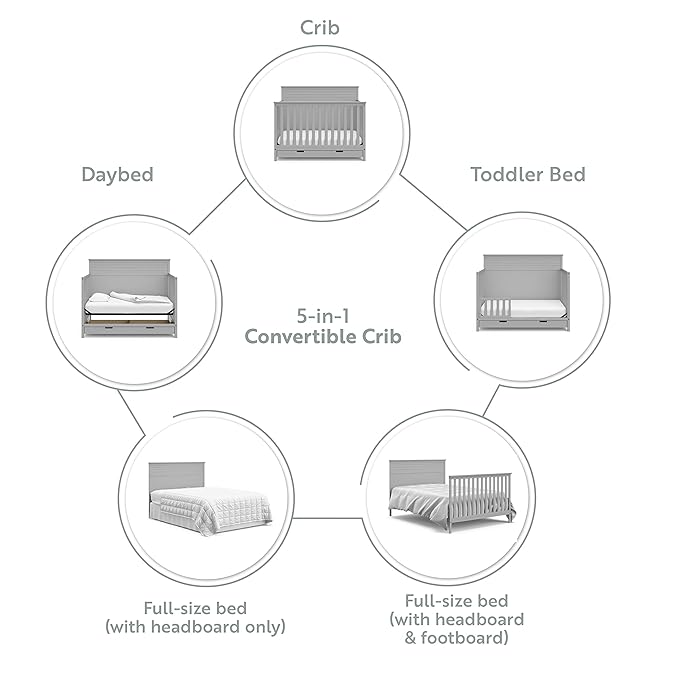 STORKCRAFT Homestead 5-in-1 Convertible Crib with Drawer (Pebble Gray) – GREENGUARD Gold Certified, Crib with Drawer Combo, includes Nursery Storage Drawer, Converts to Toddler Bed and Full-Size Bed - LeafyLoom