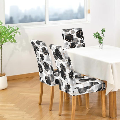 Gibelle Dining Room Chair Covers Set of 4, Soft Stretch Kitchen Chair Covers Slipcover Protector, Removable Washable Geometric Parson Chair Covers 4 Pack, Black Gibelle