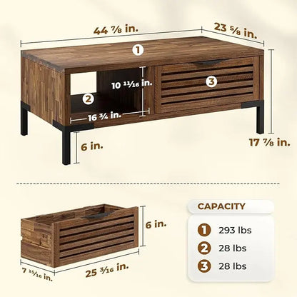 Bme Millie Solid Wood Coffee Tables, Industrial Modern Living Room Center Desk with 2 Storage Drawers & Fully Assembled, Rustic Chestnut - LeafyLoom